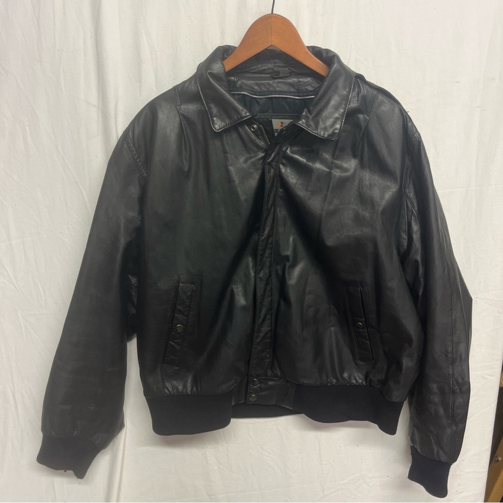 Wear Me Out Black Leather Bomber Jacket Vintage Men's 46